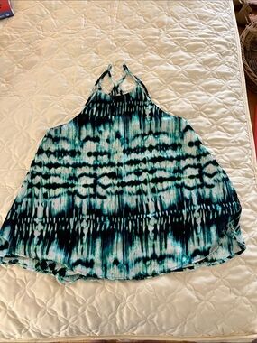 Decree Teal and Black Watercolor Layered Halter Tank
